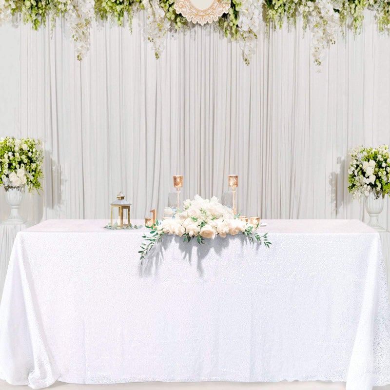 B.Cool B-COOL 50x80 Inch White Rectangle Sequin Tablecloth Sequins Fabric Sparkly Fabric for Wedding or Banquet Use - Image 5